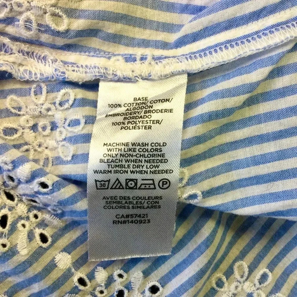 LOFT Womens Light Blue White Striped Embroidered Eyelet Square Neck Blouse Small - Picture 7 of 9